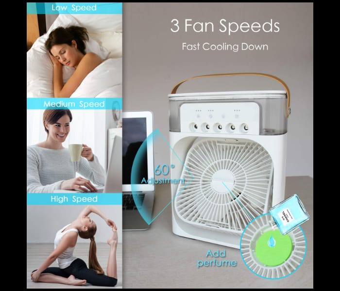 Portable Air Conditioner Fan Mini Evaporative Air Cooler With 7 Colors Led Light, 3 Wind Speeds And 3 Spray Modes For Office, Home, Travel