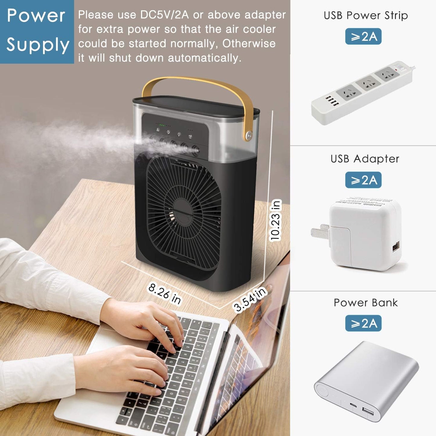 Portable Air Conditioner Fan Mini Evaporative Air Cooler With 7 Colors Led Light, 3 Wind Speeds And 3 Spray Modes For Office, Home, Travel