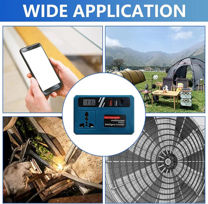 Multifunction Intelligent Inverter 18V-21V Portable Power Converter with USB Charging & Digital Display for Fans, Lights, Drills & Laptops