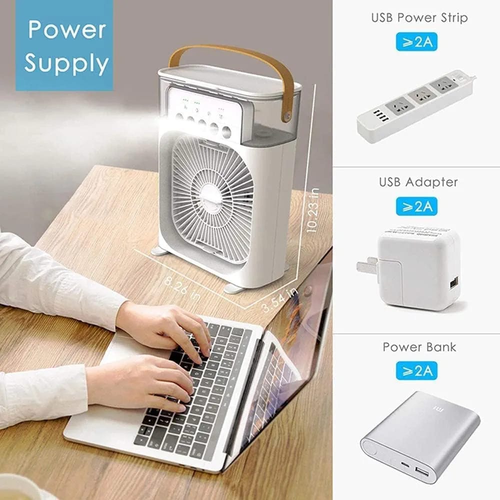 Portable Air Conditioner Fan Mini Evaporative Air Cooler With 7 Colors Led Light, 3 Wind Speeds And 3 Spray Modes For Office, Home, Travel